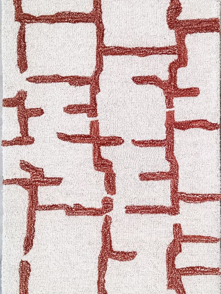 HAND TUFTED ORANGE SHADE STRAIGHT CURL LINE PATTERN 2X4 AREA RUG