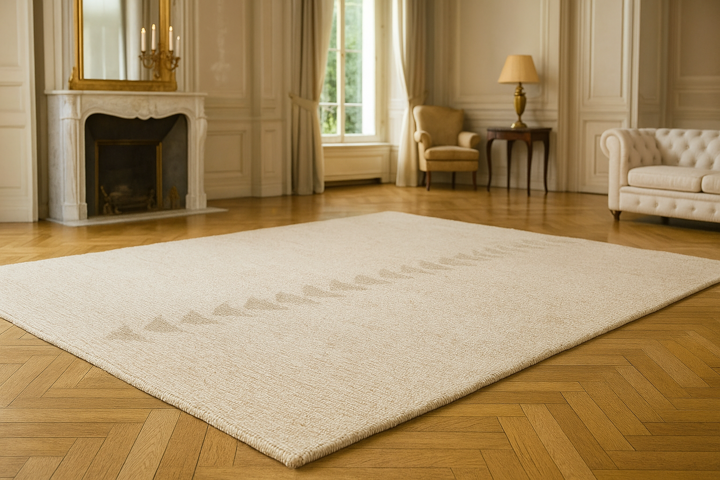 Neutral Beige Handwoven Wool Rug with Subtle Geometric Arrow Pattern – Minimalist Modern Area Carpet