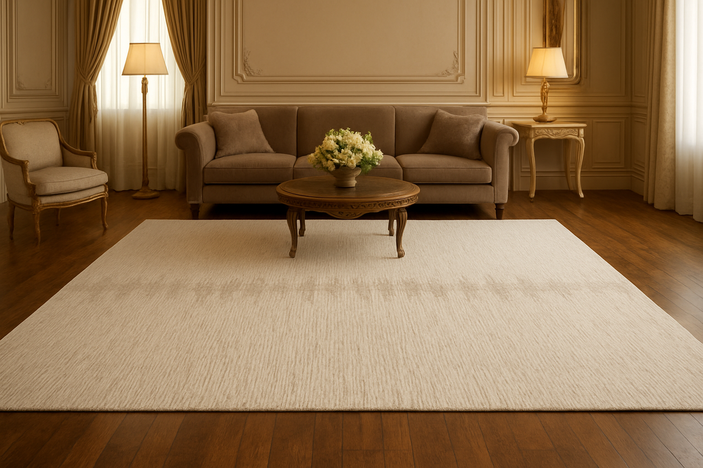 Neutral Beige Handwoven Wool Rug with Subtle Geometric Arrow Pattern – Minimalist Modern Area Carpet
