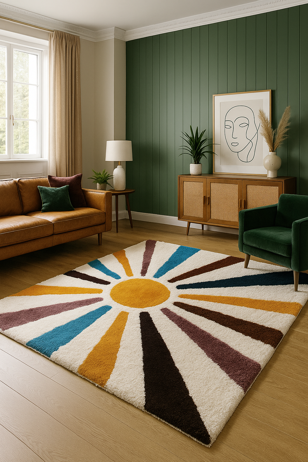 Bright Sun Design Rug Vibrant Multicolor Shaggy Rug