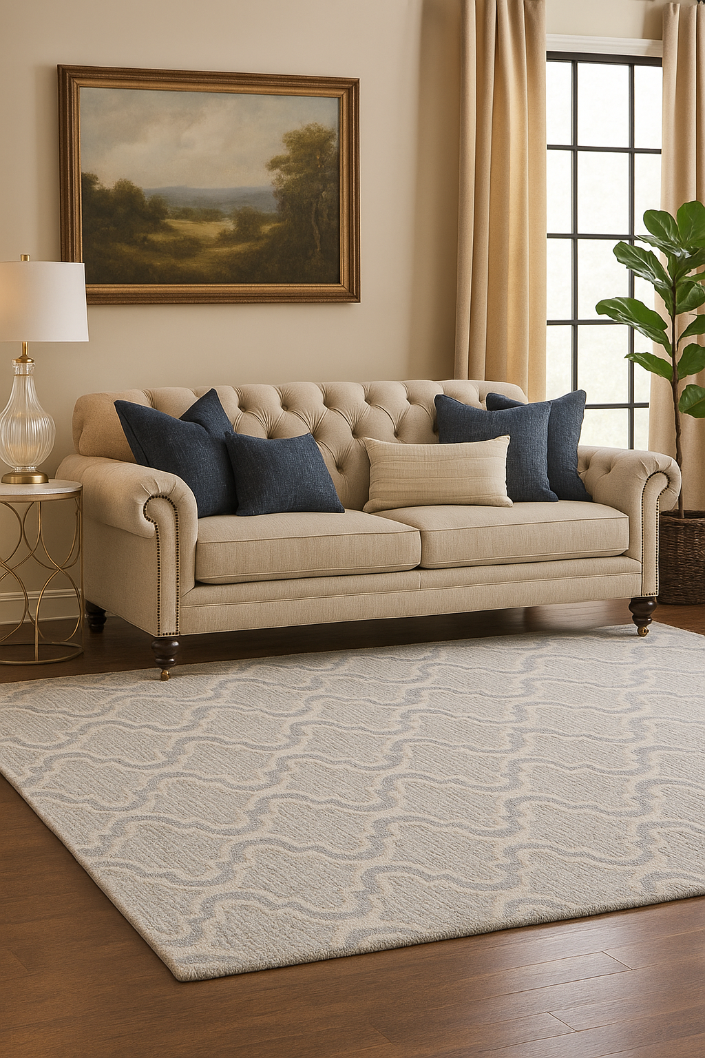Elegant Beige Geometric Area Rug 5x8 for Living Room or Bedroom