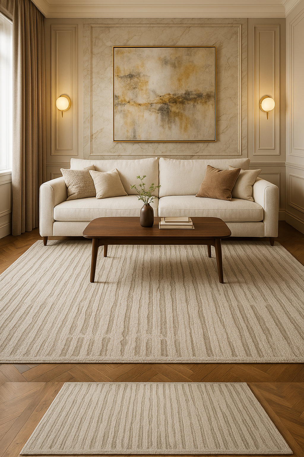 Textured Striped Beige Area Rug 5x8 – Modern Neutral Carpet for Living Room, Bedroom & Office Decor