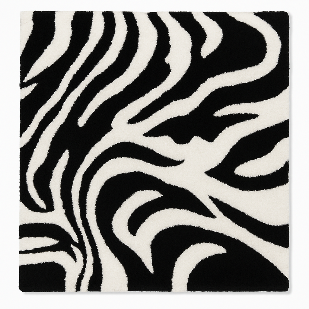 Black & White Zebra Print Shaggy Rug – Modern Animal Pattern Carpet