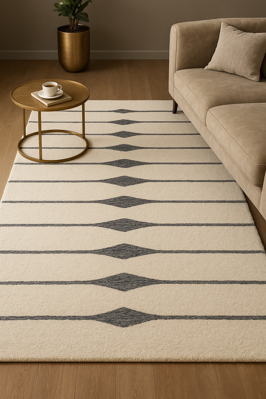 Modern Handmade Wool Area Rug – Ivory & Gray Geometric Carpet for Home Decor