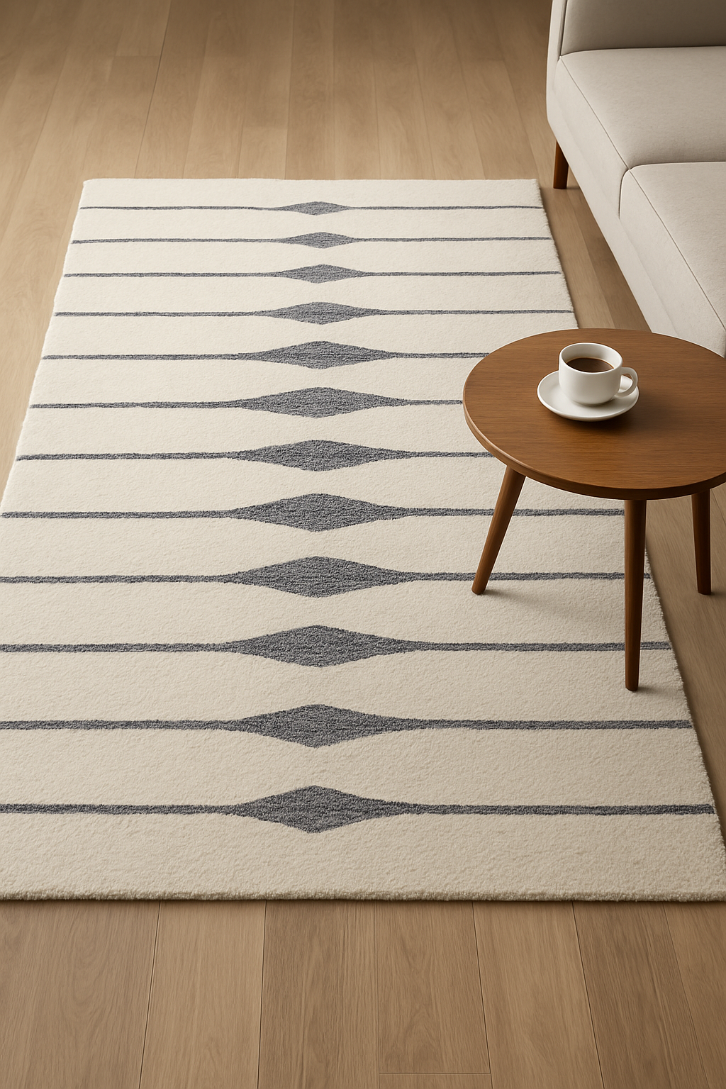 Modern Handmade Wool Area Rug – Ivory & Gray Geometric Carpet for Home Decor