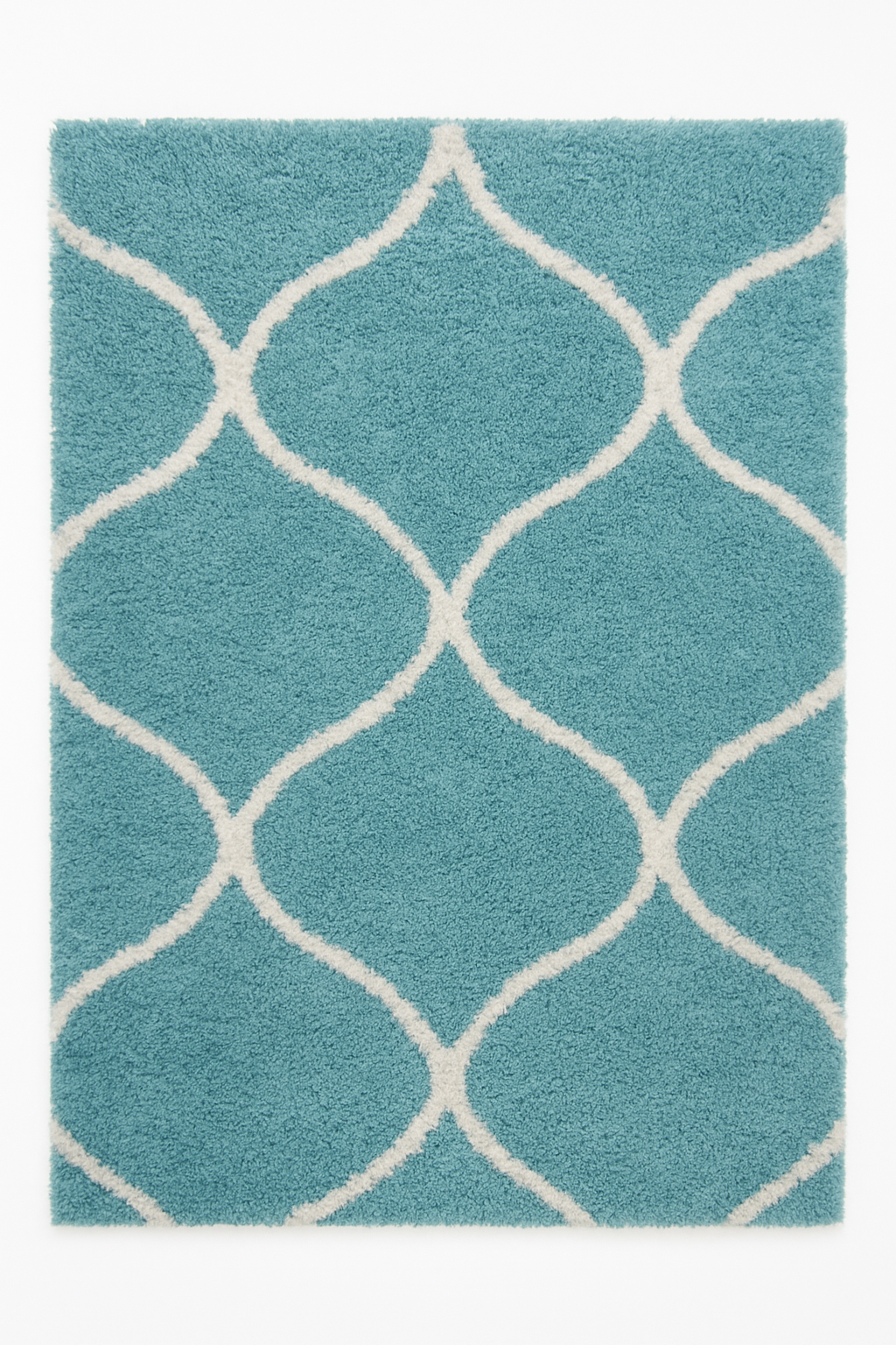 Shaggy rug in aqua blue & white. Soft, plush, and modern – perfect for living rooms, bedrooms, and cozy spaces.