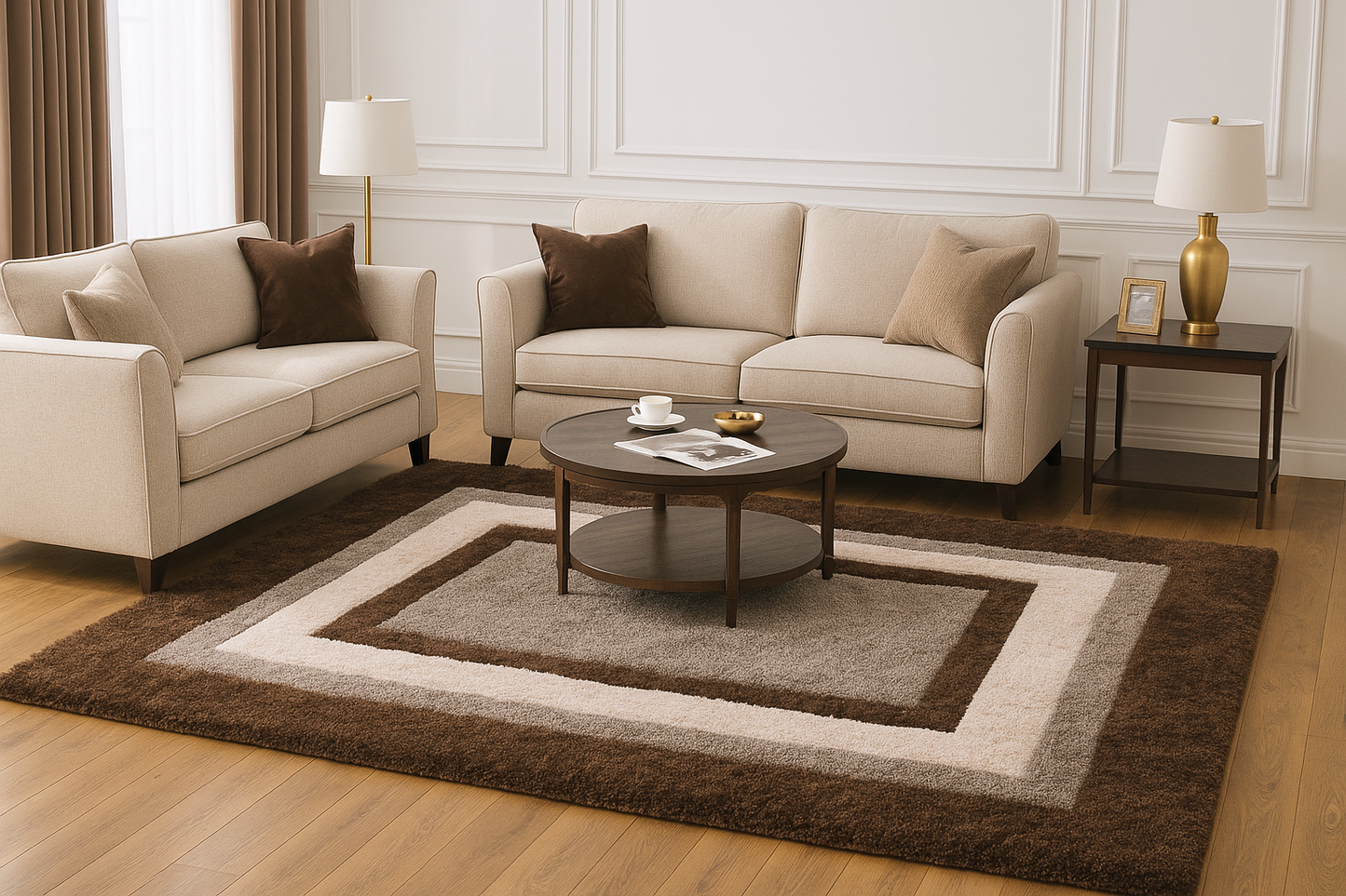 Luxury Shaggy Area Rug in Brown & Beige – Soft Plush Rectangle Carpet
