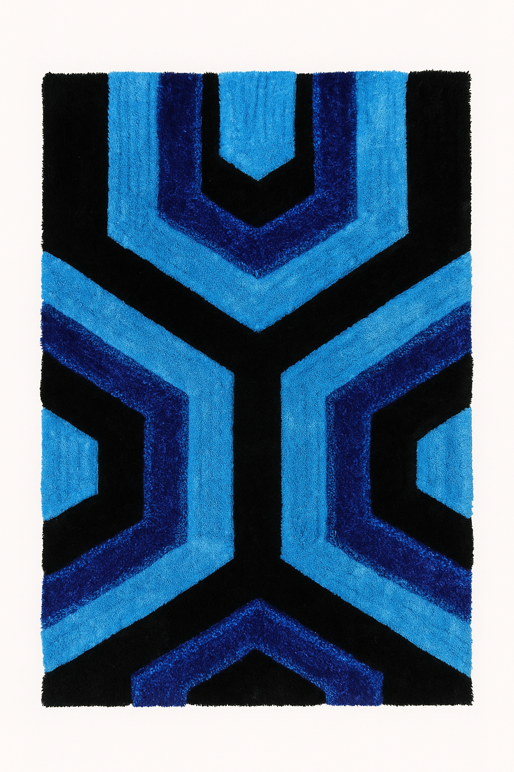 Modern Geometric Area Rug – Plush Blue & Black Statement Design