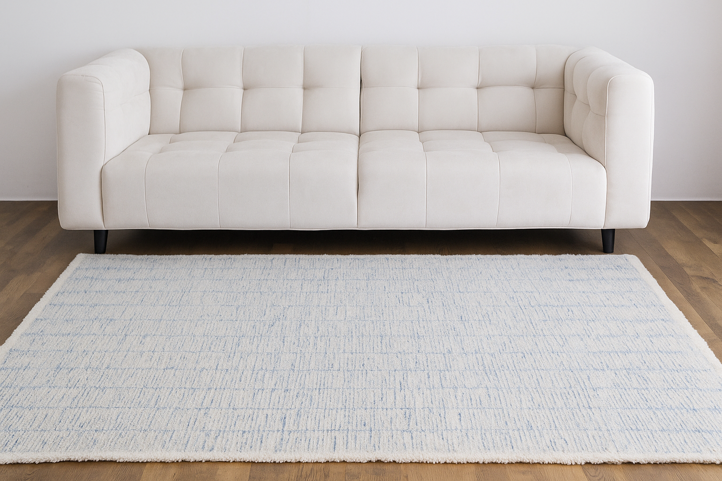 Handmade Blue & Ivory Textured Area Rug – 5x8 Soft Modern Minimalist Carpet for Living Room or Bedroom Decor