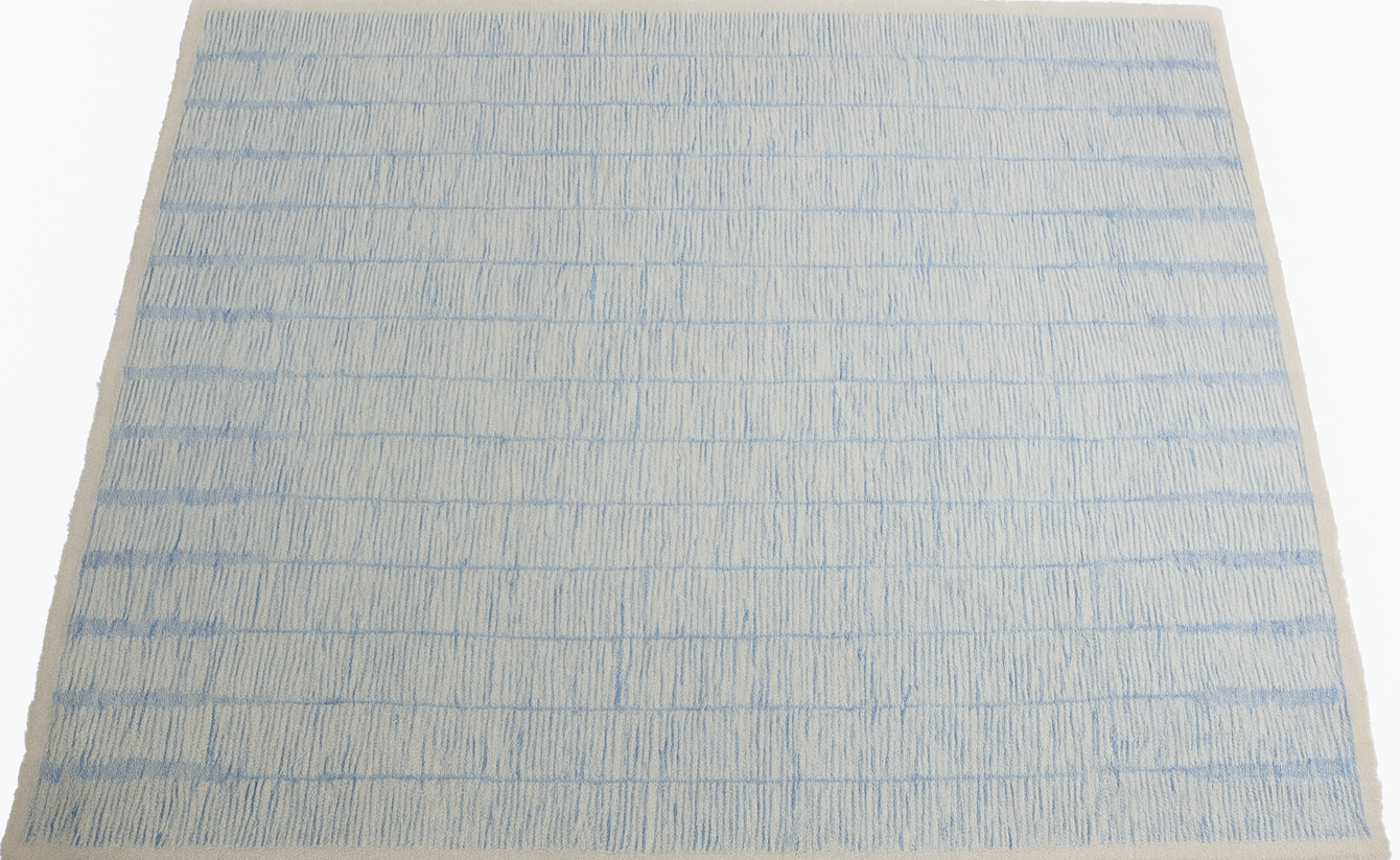 Handmade Blue & Ivory Textured Area Rug – 5x8 Soft Modern Minimalist Carpet for Living Room or Bedroom Decor