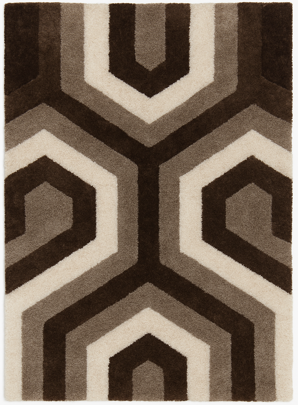 Modern Hexa-Style Neutral Shag Rug