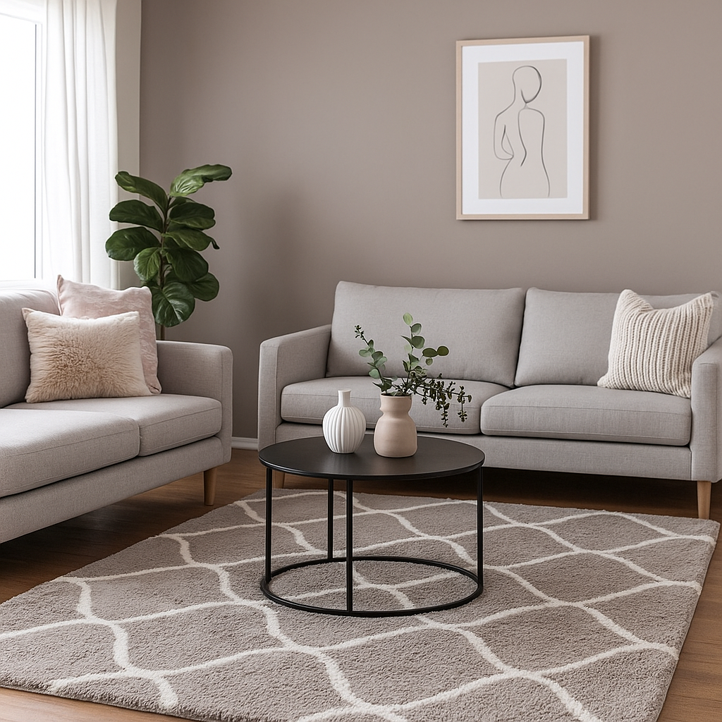 Luxury Shaggy Trellis Pattern Rug – Modern Grey & White Area Carpet for Cozy Living Room and Bedroom Flooring