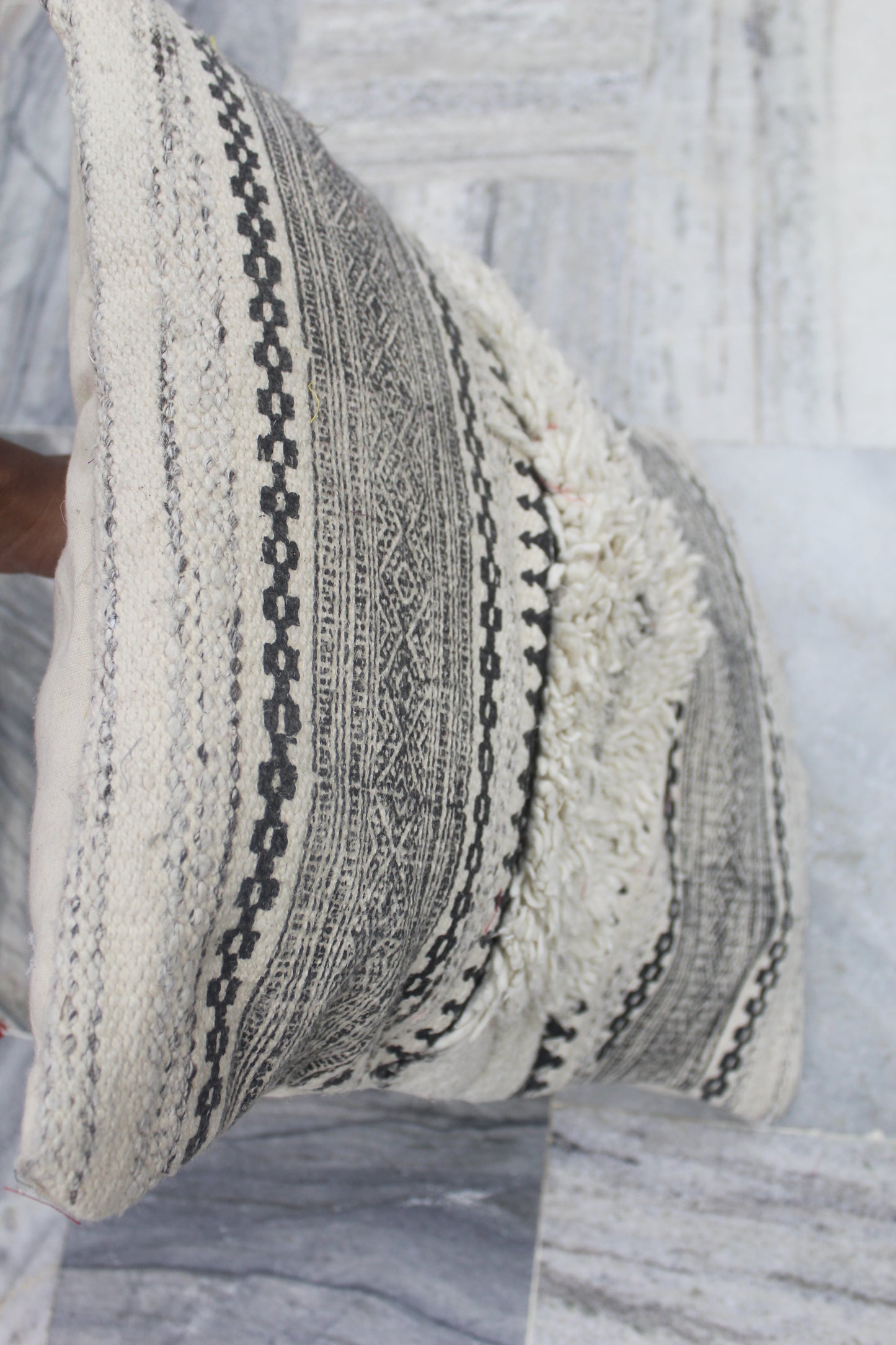 HANDMADE CUSHION COVER WITH PLAIN STRIP IN MIDDLE