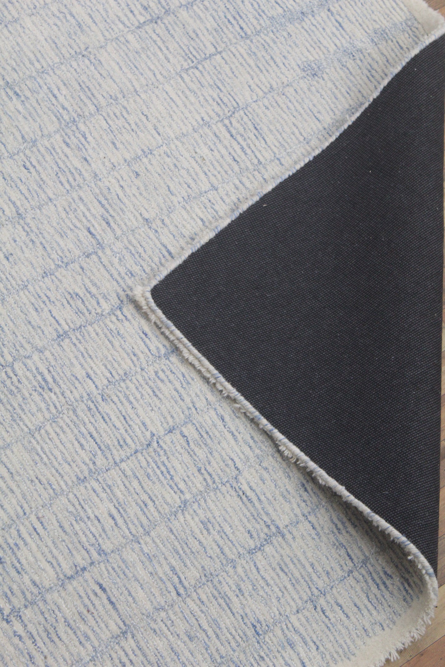 Handmade Blue & Ivory Textured Area Rug – 5x8 Soft Modern Minimalist Carpet for Living Room or Bedroom Decor