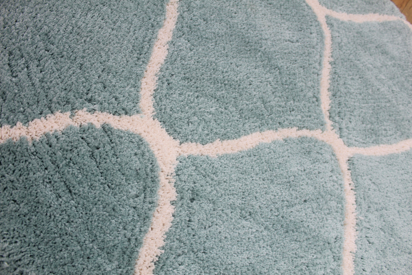 Shaggy rug in aqua blue & white. Soft, plush, and modern – perfect for living rooms, bedrooms, and cozy spaces.