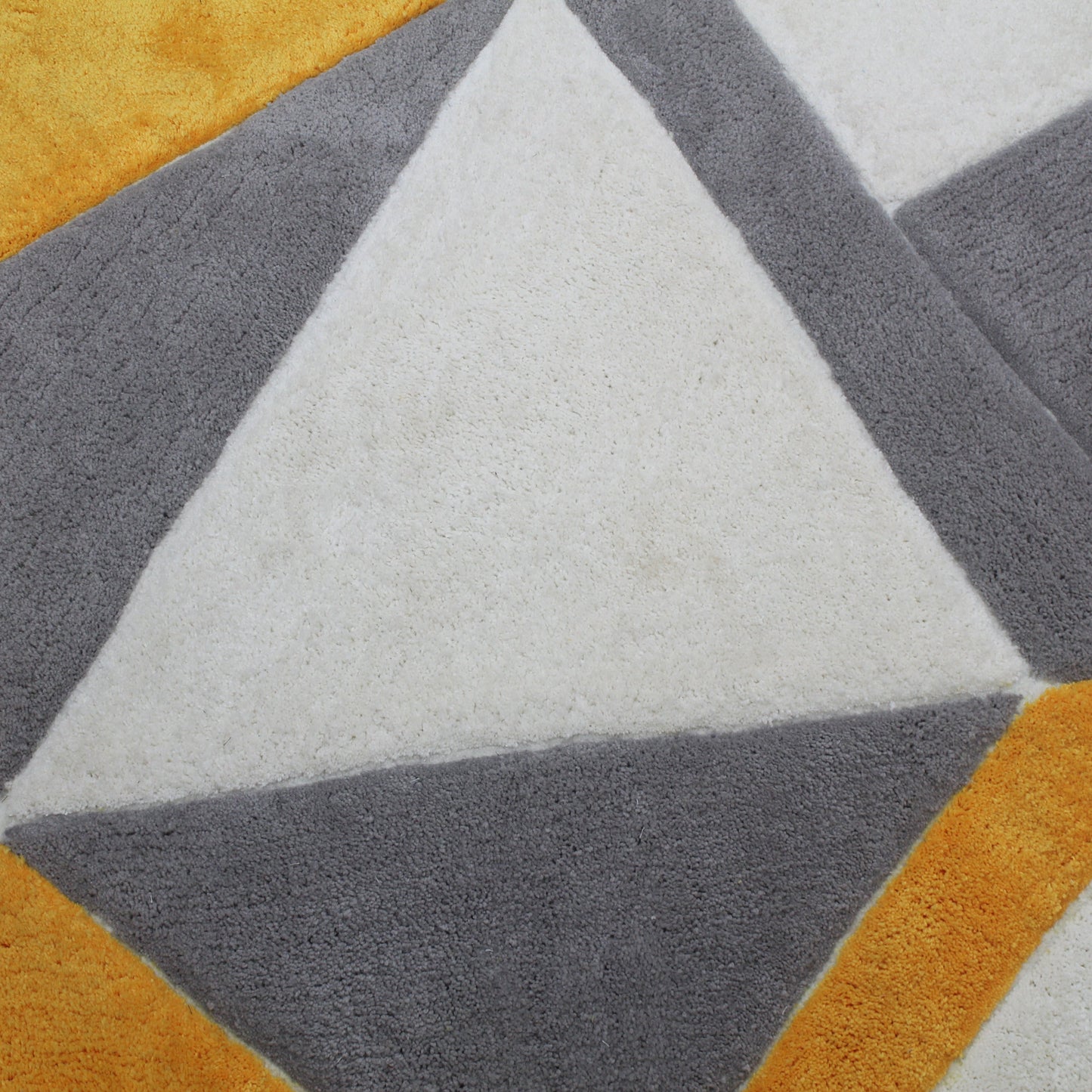 Modern Geometric Shaggy Rug – Mustard Yellow, Grey & White Accent Carpet for Living Room