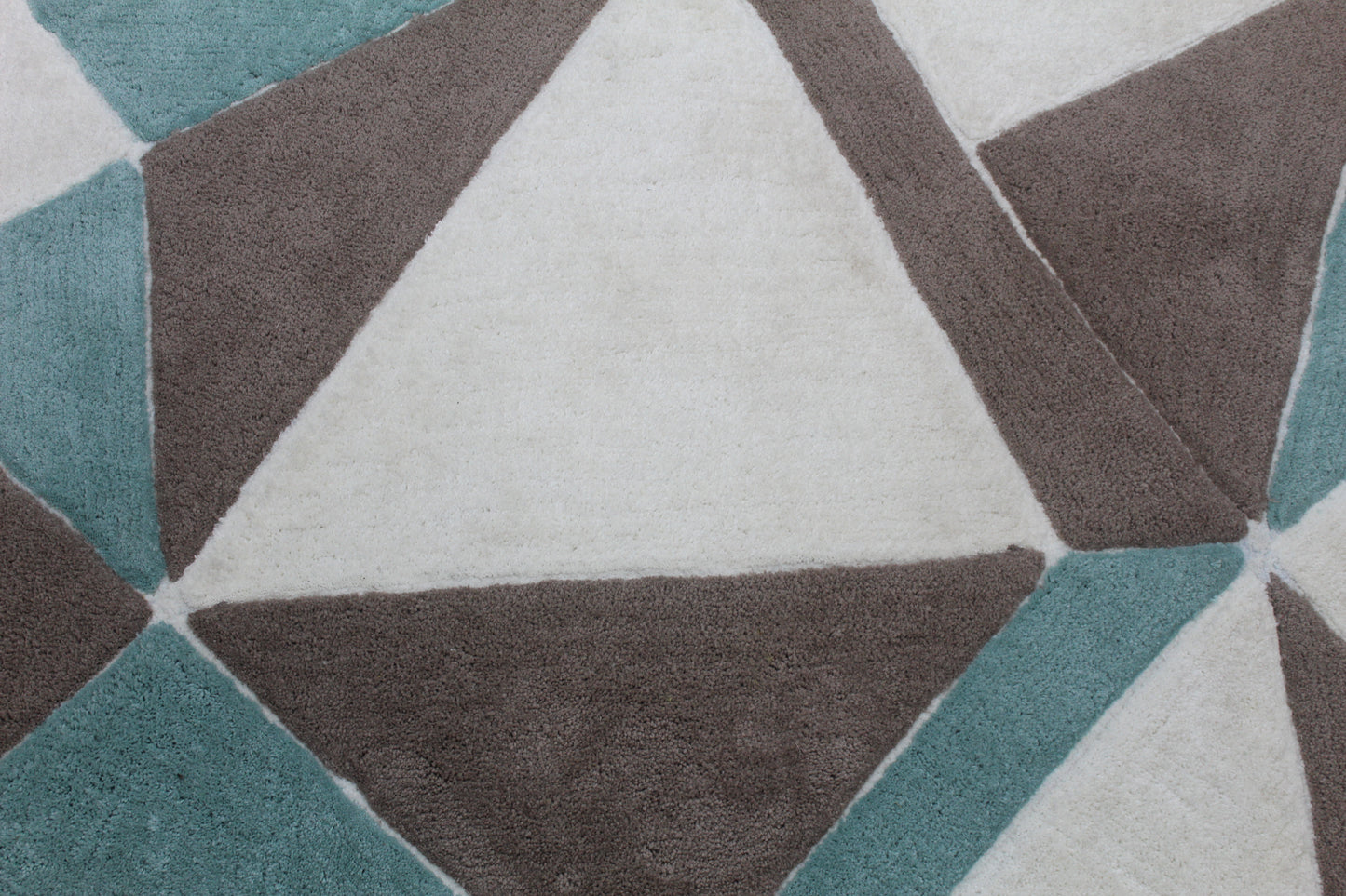 Modern Geometric Area Rug – Teal, Brown & Beige Triangular Pattern Carpet