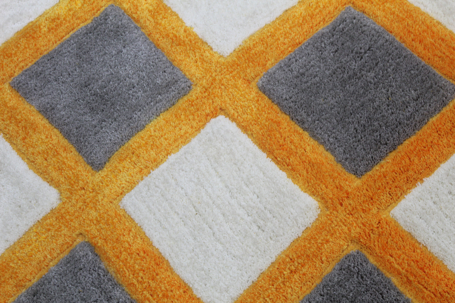 Modern Checkered Area Rug – Mustard Yellow, Grey & White Grid Pattern Carpet