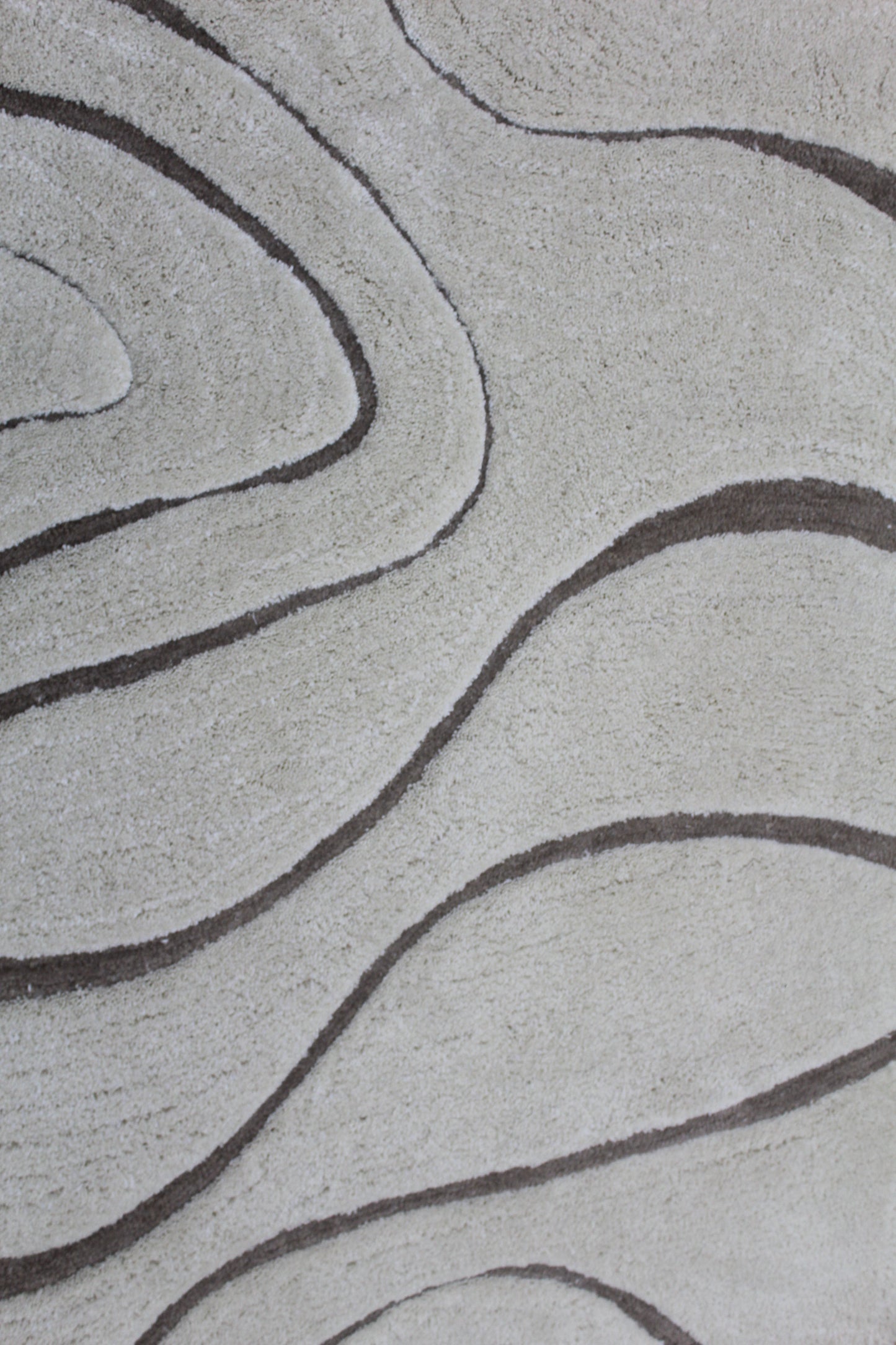 Modern Shaggy Rug in Ivory & Brown – Abstract Wave Pattern, Soft Plush Carpet for Living Room & Bedroom
