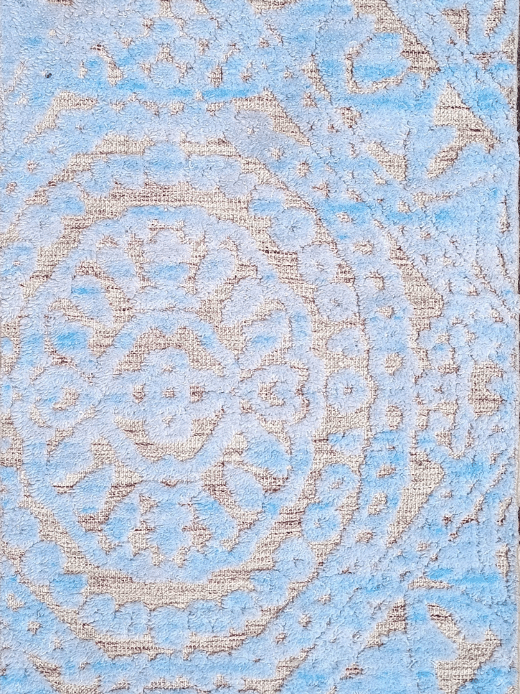 LIGHT BLUE FLOWER PATTER HIGH LOW HAND KNOTTED 2X4 WOOL AREA RUG
