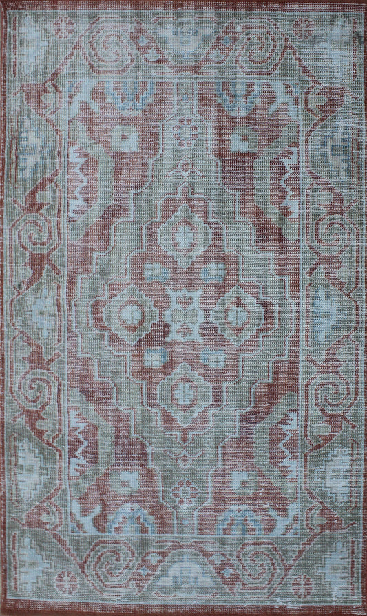 HAND KNOTTED GEOMETRICAL DESIGN 5x8 WOOL AREA RUG