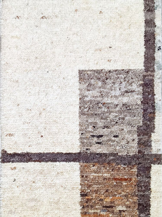 IVORY AND BROWN HAND KNOTTED 2X4 WOOL AREA RUG