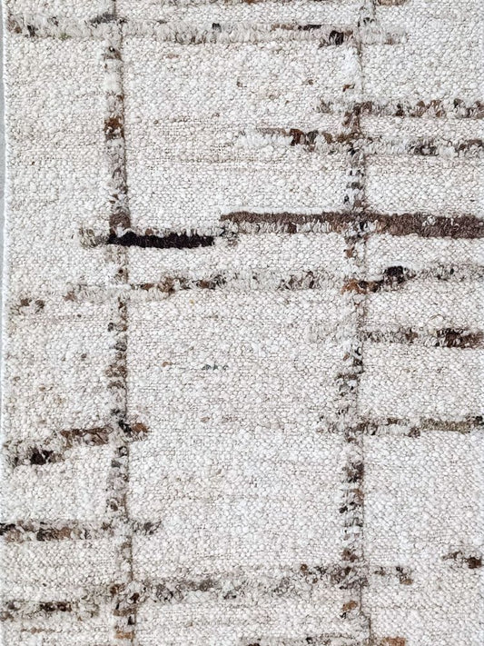 IVOIRY AND CHARCOAL BROWN STRAIGHT LINE PATTERN HAND KNOTTED 2X4 WOOL AREA RUG