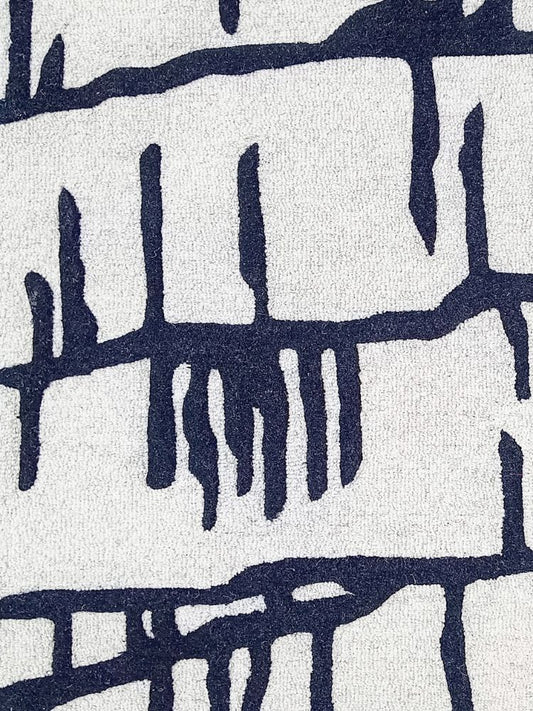 HAND TUFTED BLUE SHADE STRAIGHT CURL LINE PATTERN 2X4 AREA RUG