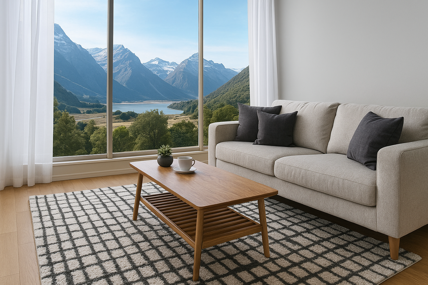 Modern Checkered Grid Rug – Scandinavian Style Soft Wool-Blend Carpet for Living Room & Bedroom Decor