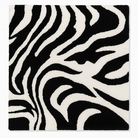 Black & White Zebra Print Shaggy Rug – Modern Animal Pattern Carpet