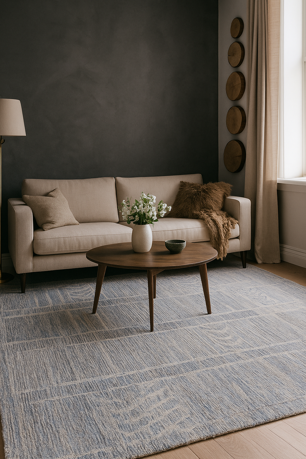Modern Handwoven Blue & Ivory Geometric Wool Rug – Contemporary Area Carpet for Living Room or Bedroom
