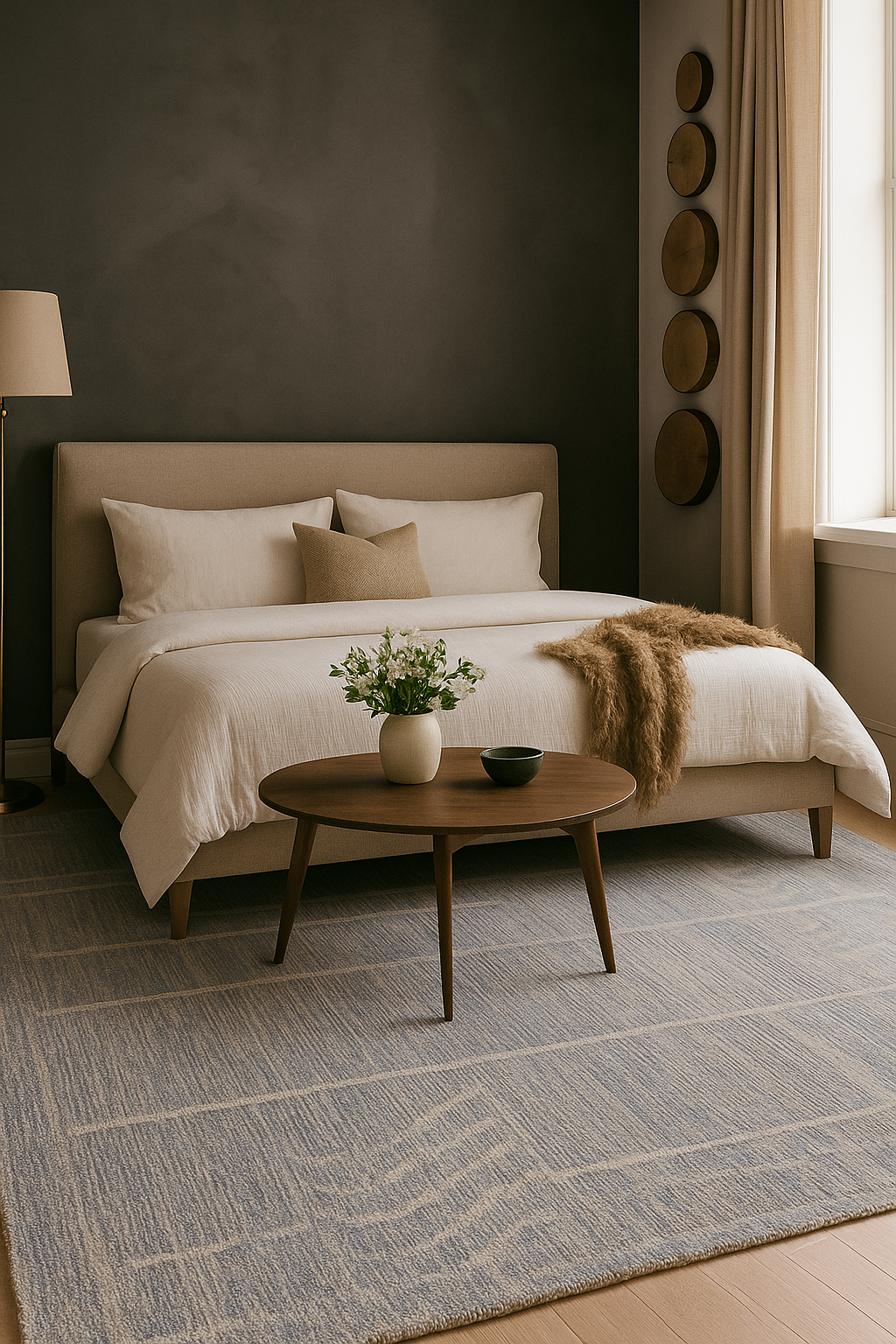 Modern Handwoven Blue & Ivory Geometric Wool Rug – Contemporary Area Carpet for Living Room or Bedroom