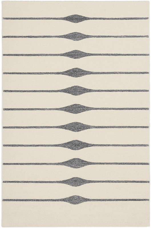 Modern Handmade Wool Area Rug – Ivory & Gray Geometric Carpet for Home Decor