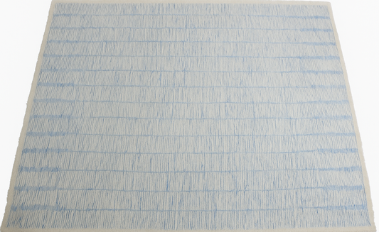 Handmade Blue & Ivory Textured Area Rug – 5x8 Soft Modern Minimalist Carpet for Living Room or Bedroom Decor