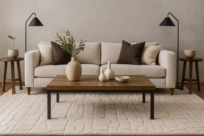 Stone Pattern Textured Rug  Modern Geometric Carpet, Hand-Knotted White Area Rug for Living Room and Bedroom Decor
