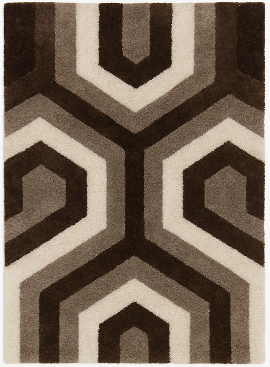 Modern Hexa-Style Neutral Shag Rug