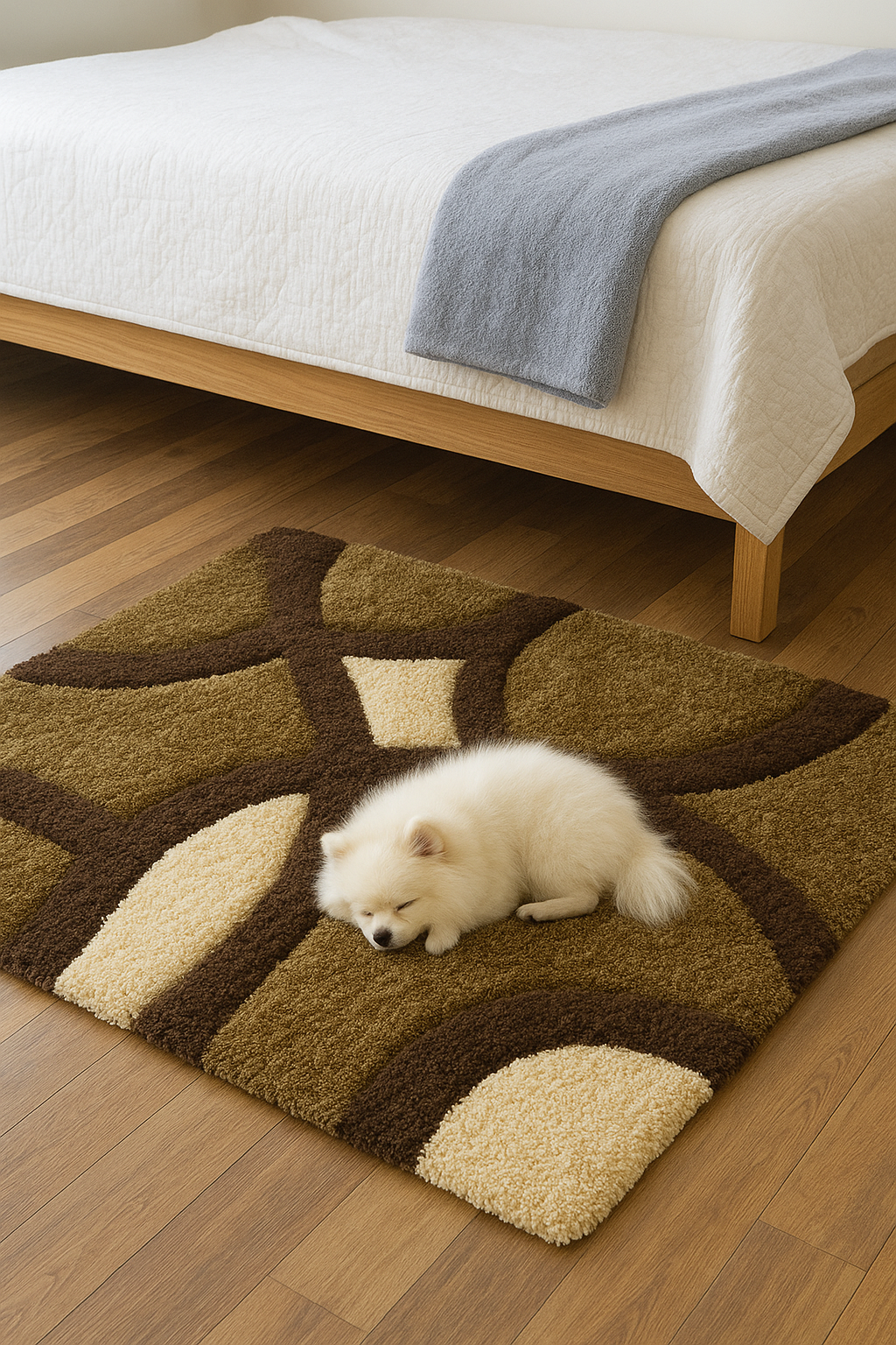 Luxurious Shaggy Rug in Beige and Chocolate Brown – Modern Geometric Pattern for Stylish Interiors