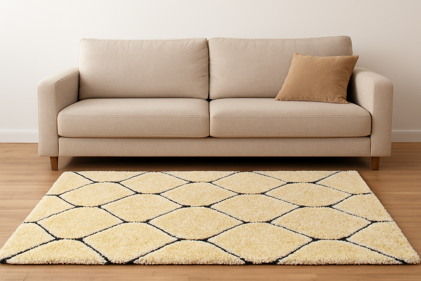 Modern Geometric Diamond Shag Rug – Soft Beige & Cream Accent Carpet for Living Room
