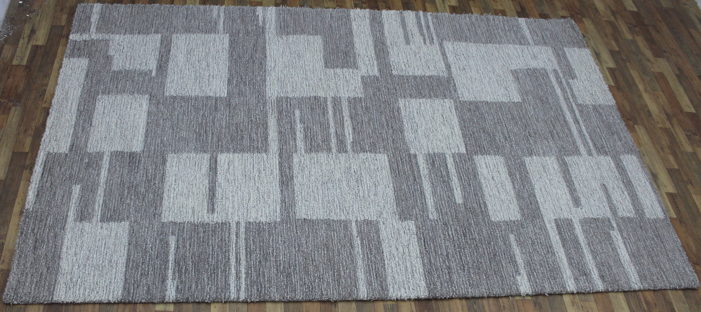 Modern Geometric Area Rug 5X8 Minimalist Grey And White Carpet For Living Room , Bedroom Or Office Decor