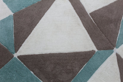Modern Geometric Area Rug – Teal, Brown & Beige Triangular Pattern Carpet
