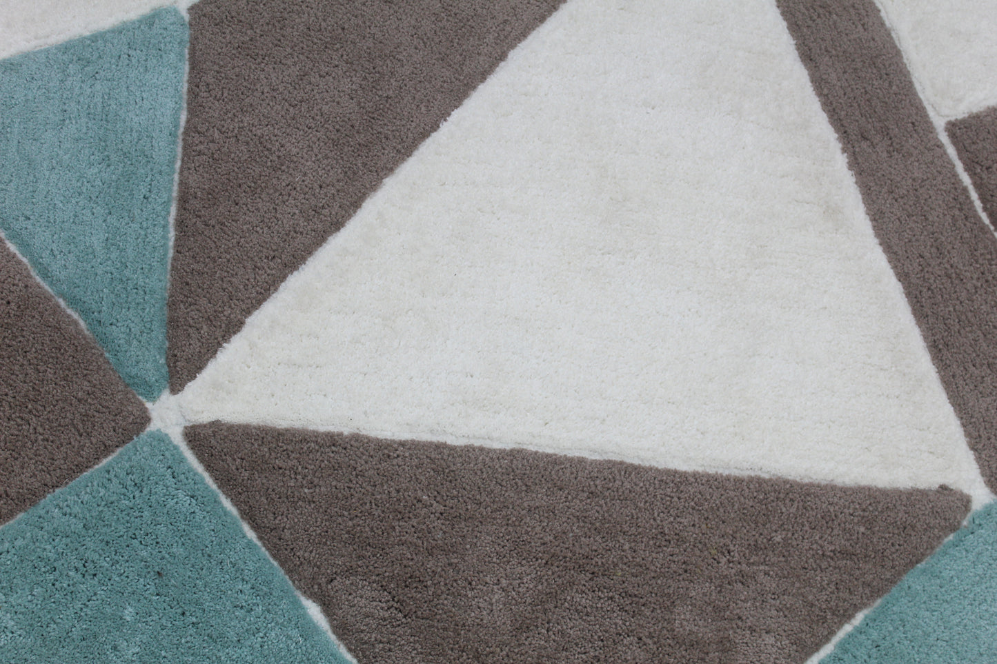Modern Geometric Area Rug – Teal, Brown & Beige Triangular Pattern Carpet