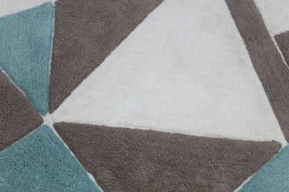 Modern Geometric Area Rug – Teal, Brown & Beige Triangular Pattern Carpet
