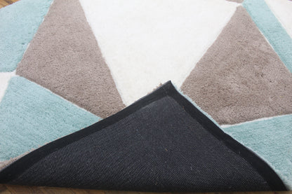 Modern Geometric Area Rug – Teal, Brown & Beige Triangular Pattern Carpet