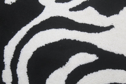Black & White Zebra Print Shaggy Rug – Modern Animal Pattern Carpet
