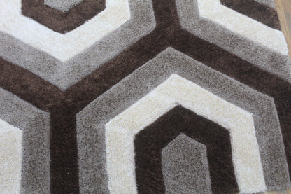 Modern Hexa-Style Neutral Shag Rug