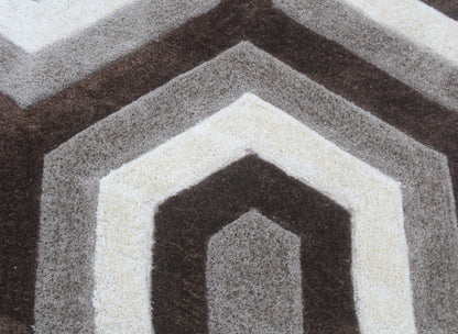 Modern Hexa-Style Neutral Shag Rug