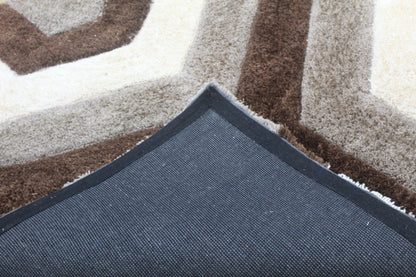 Modern Hexa-Style Neutral Shag Rug