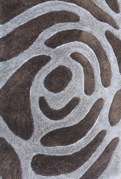 Modern Abstract Shaggy Rug in Brown & Beige – Soft Plush Geometric Carpet for Living Room & Bedroom