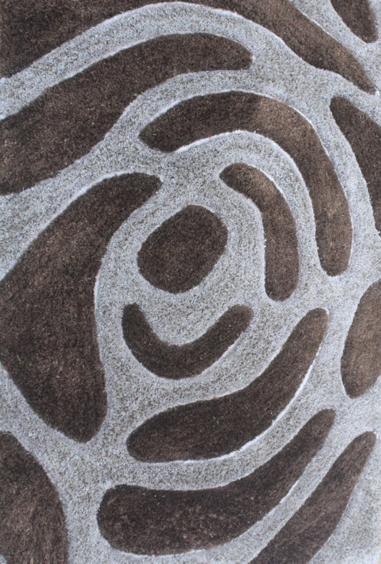 Modern Abstract Shaggy Rug in Brown & Beige – Soft Plush Geometric Carpet for Living Room & Bedroom