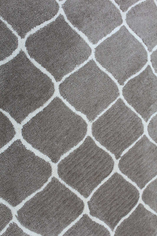 Luxury Shaggy Trellis Pattern Rug – Modern Grey & White Area Carpet for Cozy Living Room and Bedroom Flooring